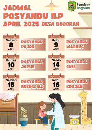 Jadwal Posyandu ILP Desa Bogoran Bulan April 2025
